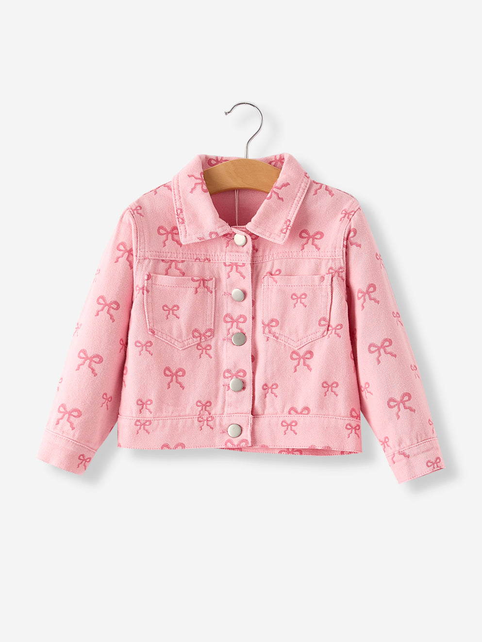 Denim Jacket || Pink Fall Girls Butterfly Print