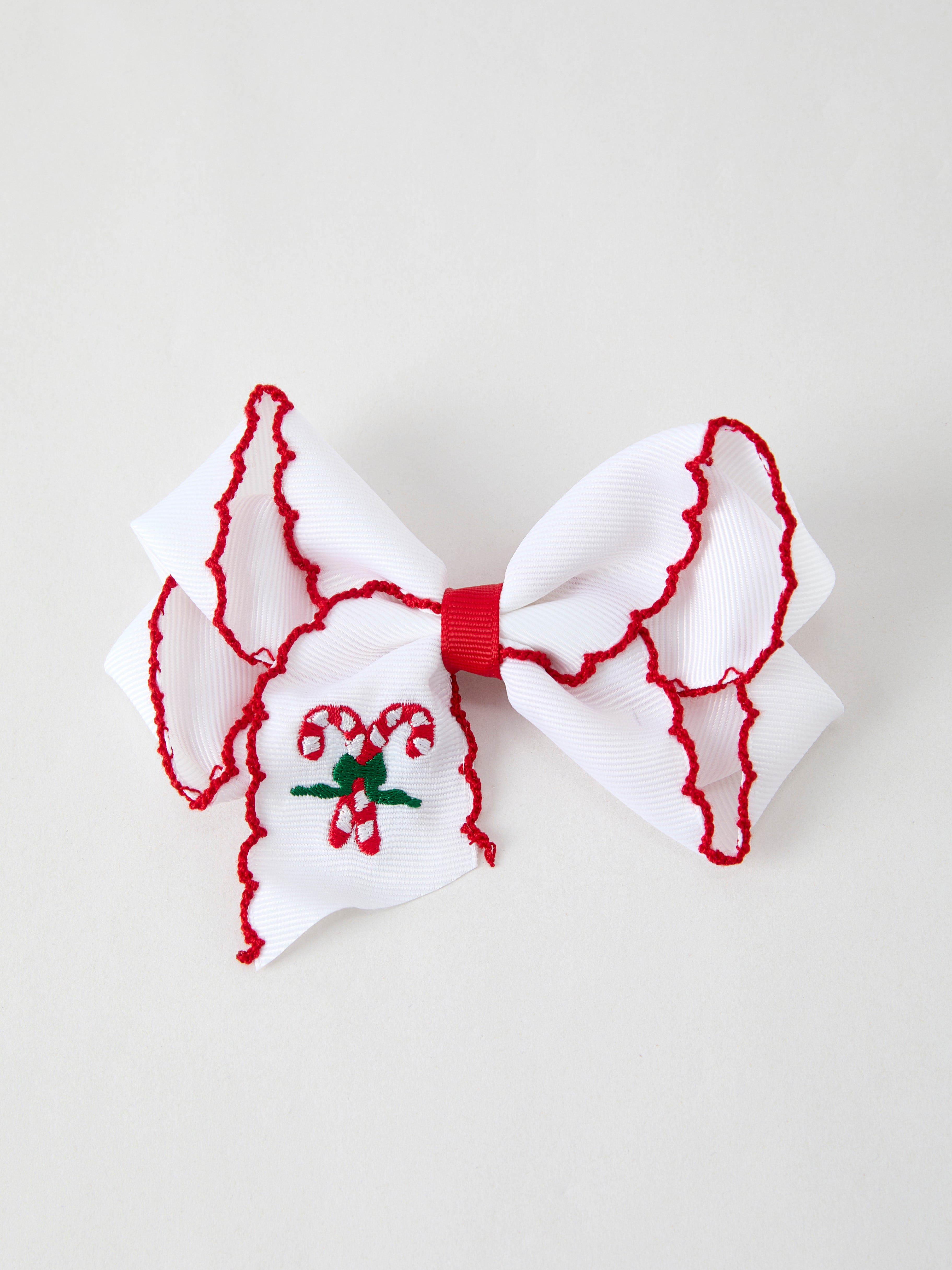 Christmas Candy Cane Embroidered Bow Hair Clip