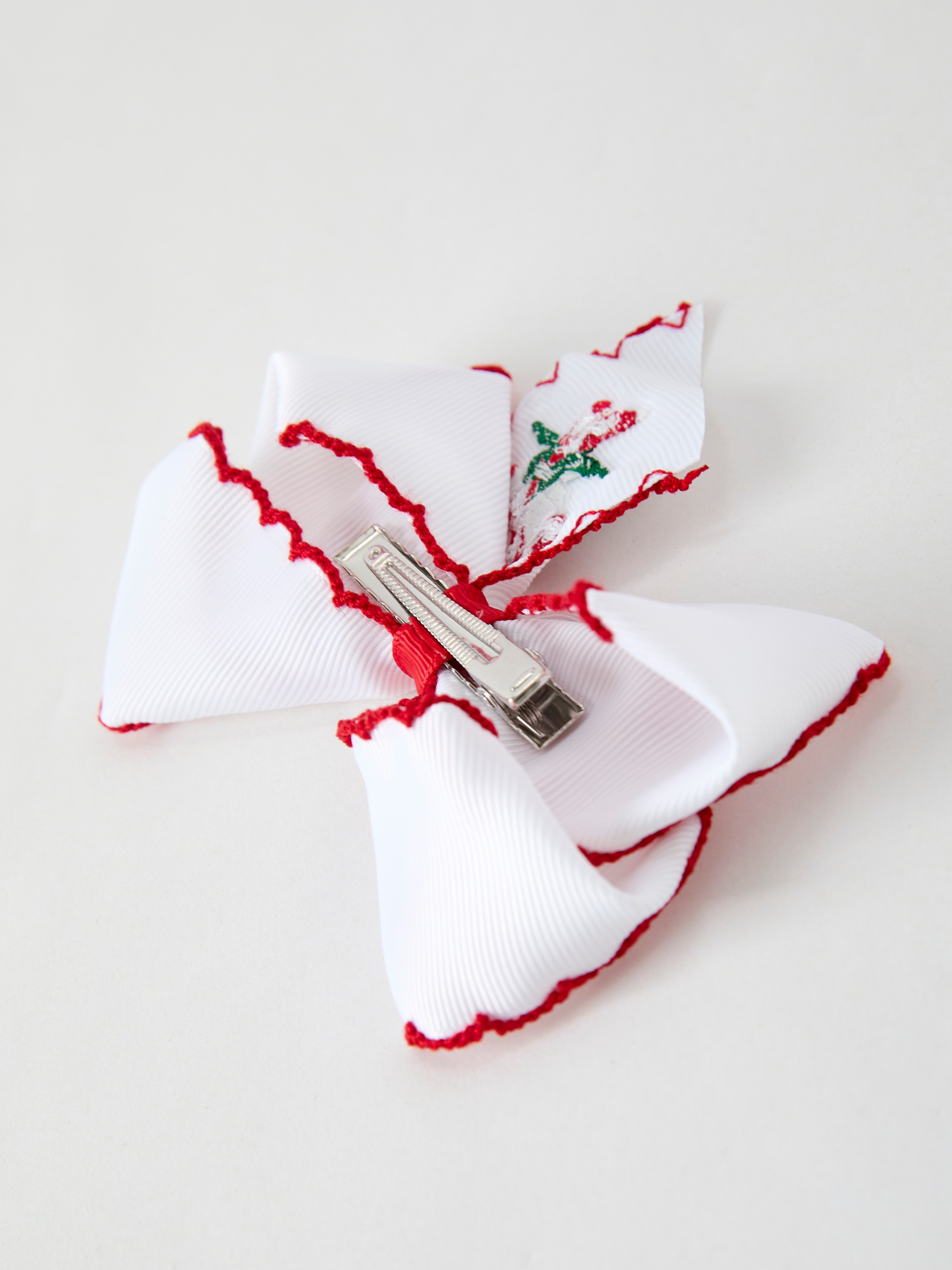 Christmas Candy Cane Embroidered Bow Hair Clip