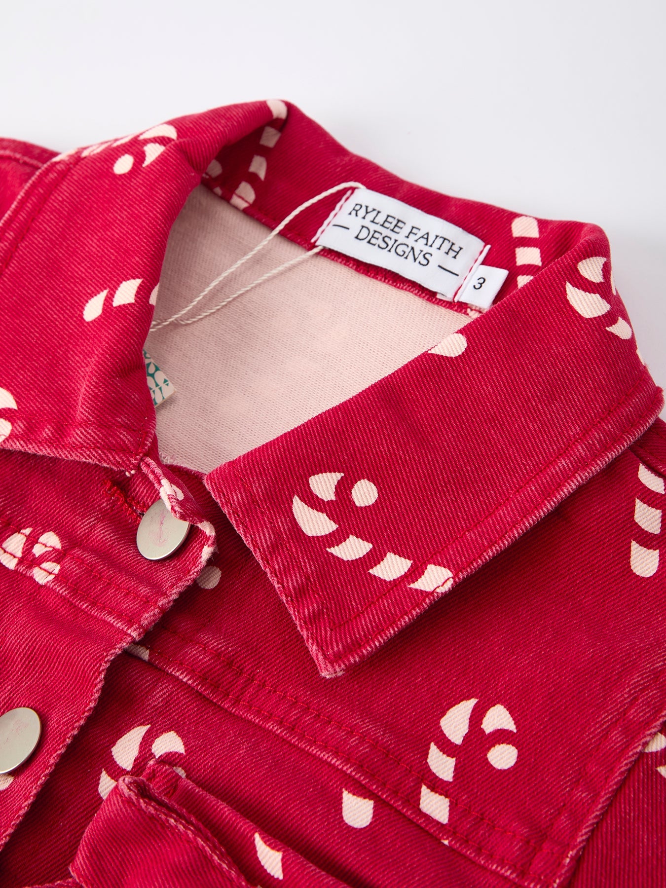 Girls Red Christmas Themed Denim Jacket