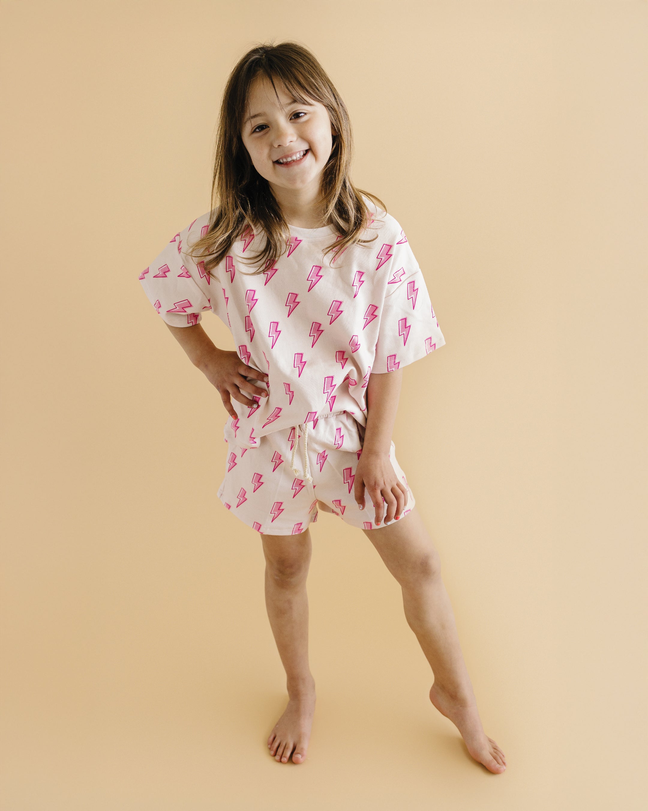 Shorts Set | Pink Bolts LUCKY PANDA KIDS