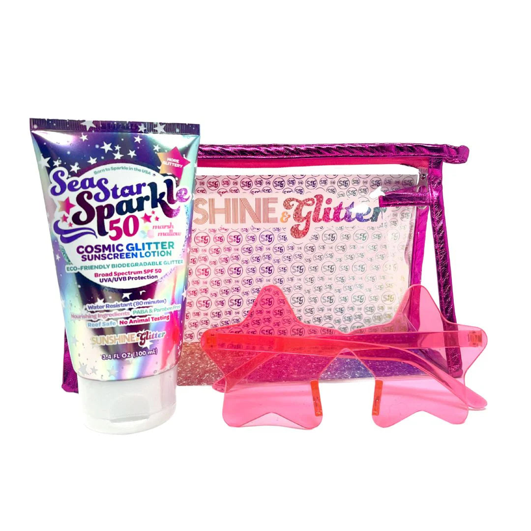 Sunshine & Glitter Sunscreen Cosmic Stardust Pink Travel Gift Set