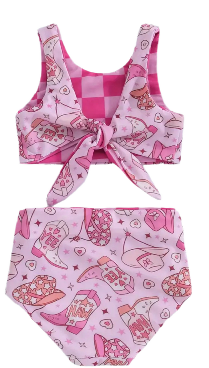 Toddler Girl's Summer pink cowgirl Swimsuit