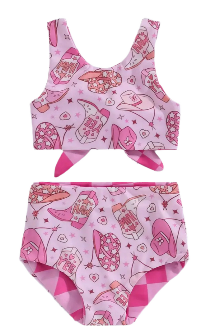 Toddler Girl's Summer pink cowgirl Swimsuit