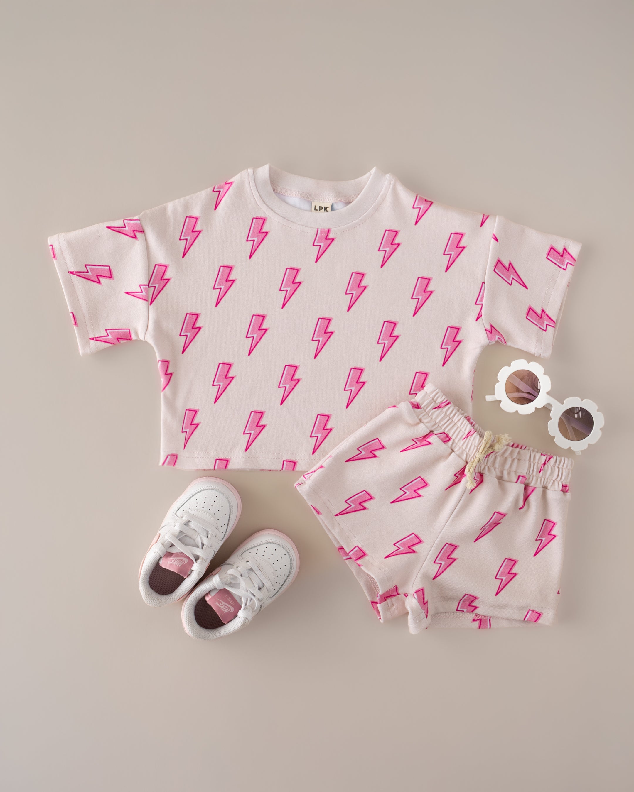 Shorts Set | Pink Bolts LUCKY PANDA KIDS