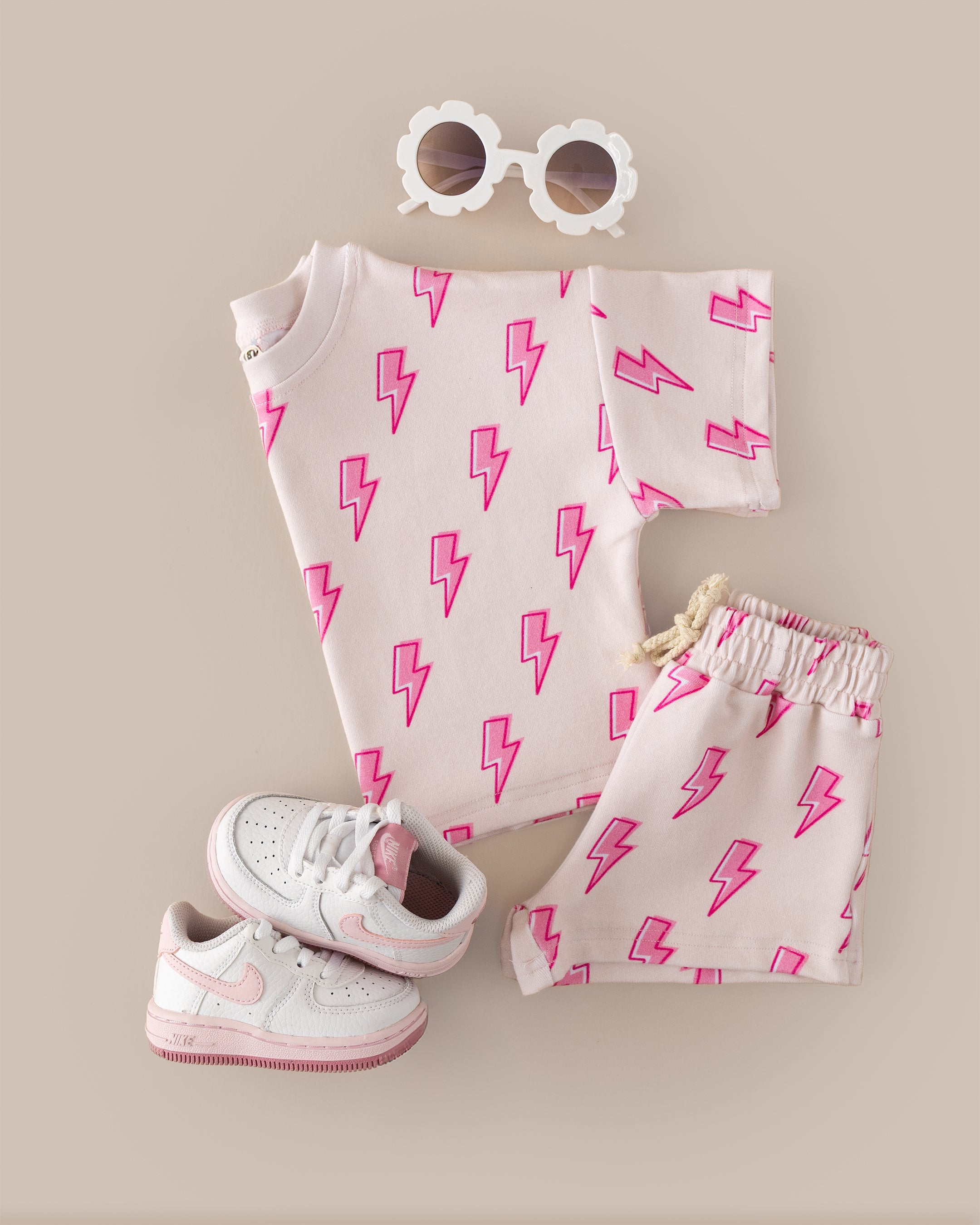 Shorts Set | Pink Bolts LUCKY PANDA KIDS