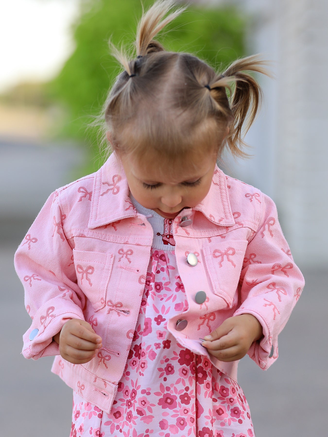 Denim Jacket || Pink Fall Girls Butterfly Print