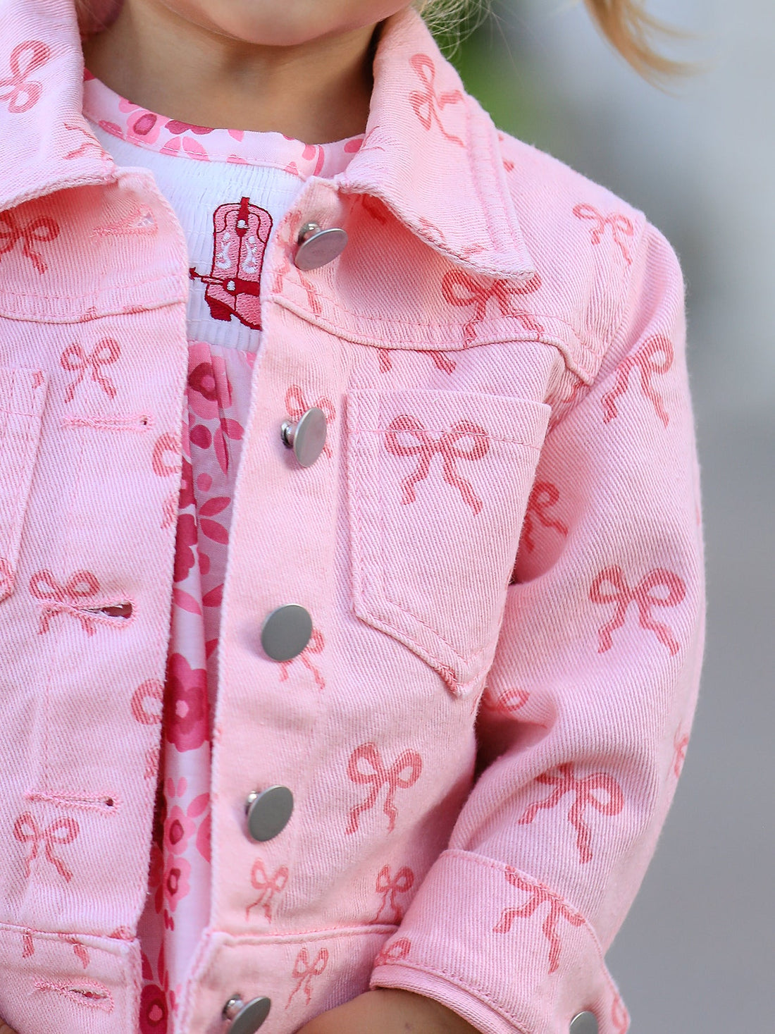 Denim Jacket || Pink Fall Girls Butterfly Print