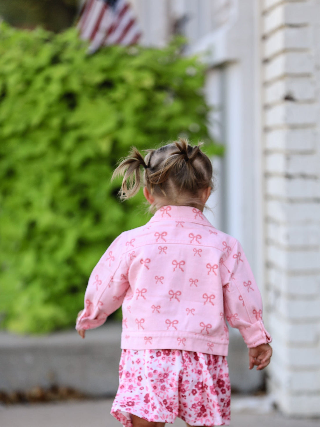 Denim Jacket || Pink Fall Girls Butterfly Print