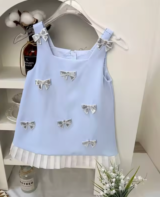 Sequin Bow Dress in Blue