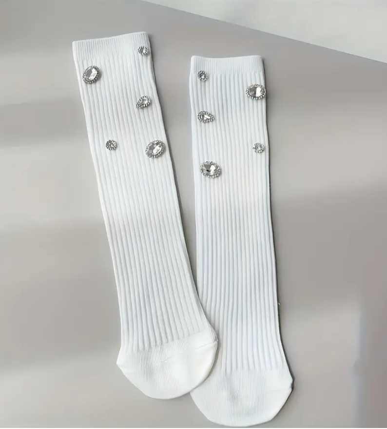 Rhinestone Socks in White