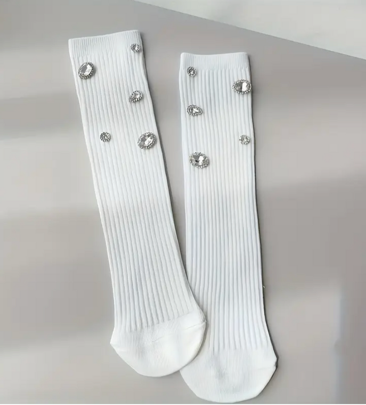 Rhinestone Socks in White