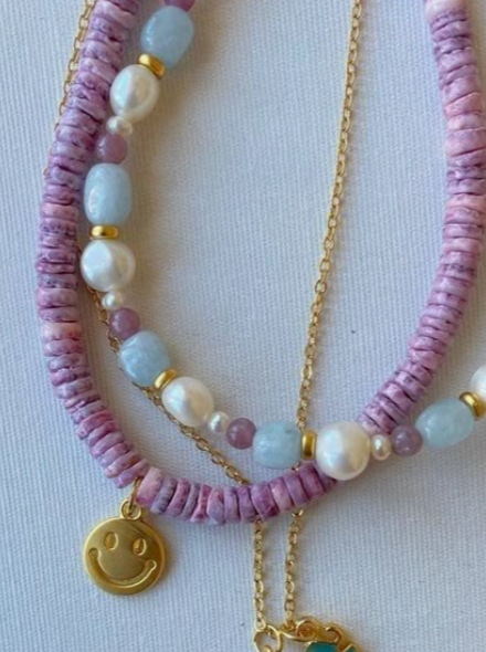 Necklace || Purple Puka Shell Smiley