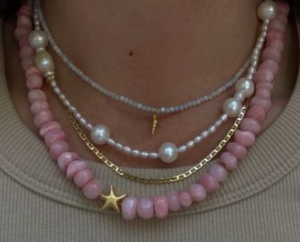 Necklace || Pink Stone Necklace with Gold Star