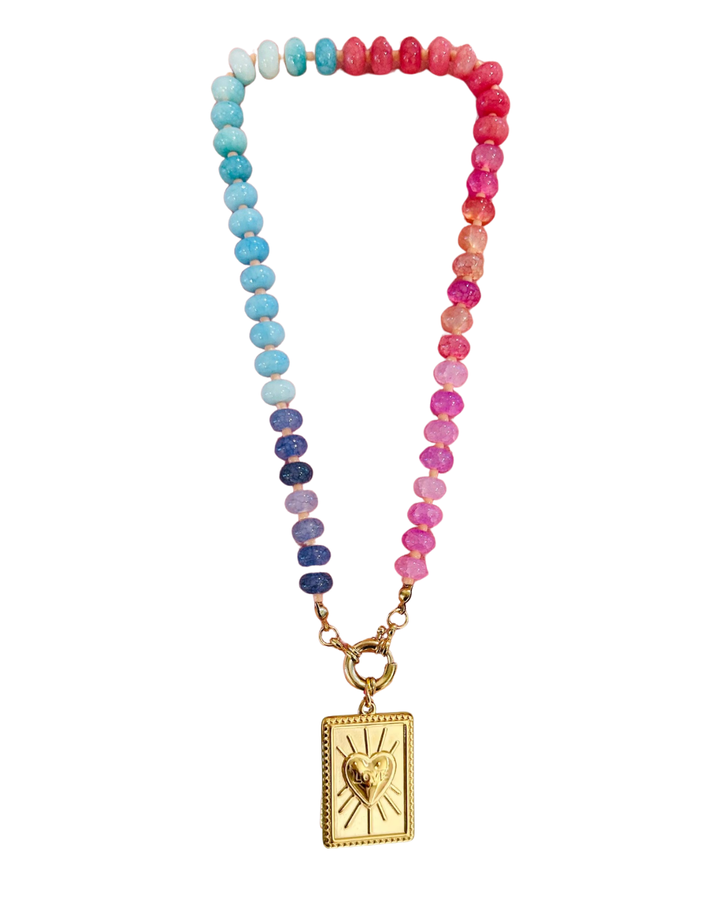 Necklace ||  Rainbow Bead Heart Charm