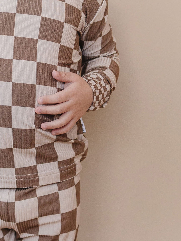 Ribbed Bamboo Two Piece Set | Latte Checkered