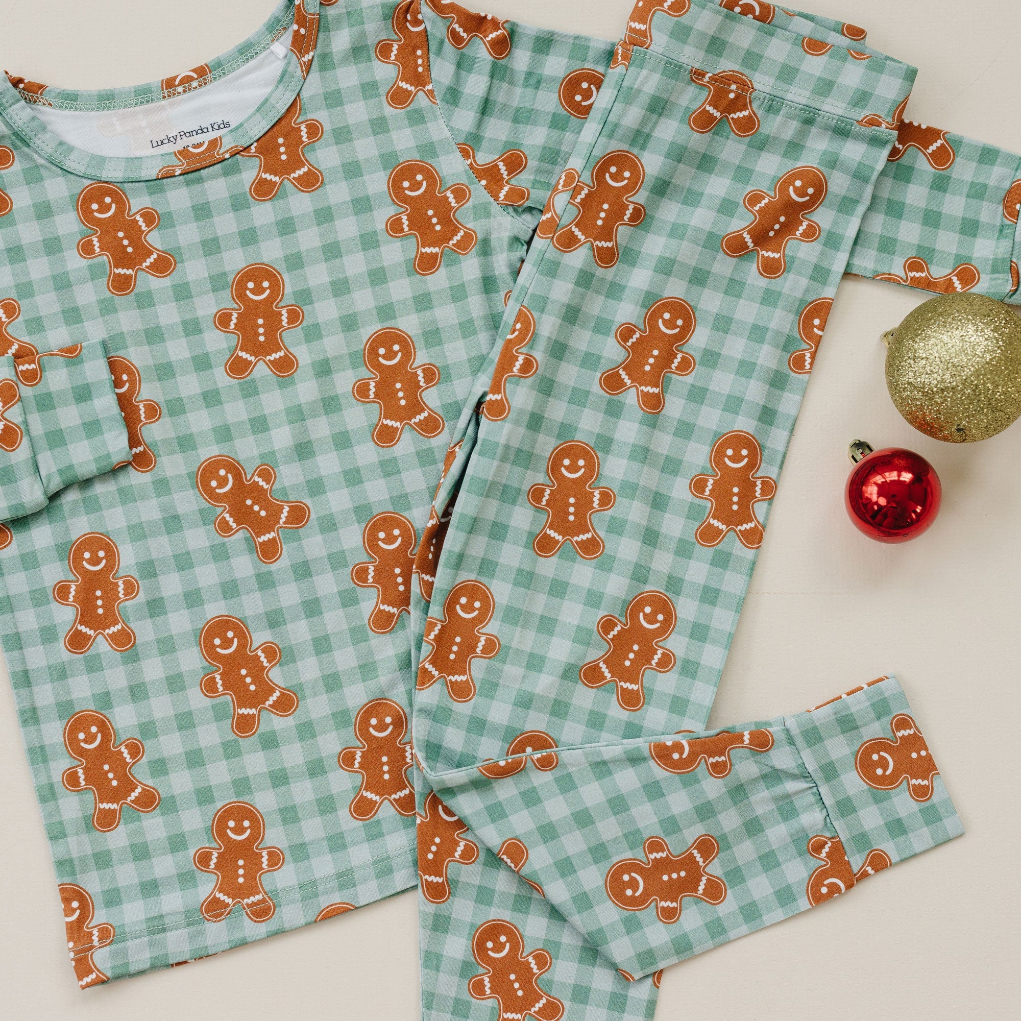 Bamboo Two Piece Set | Gingerbread Gingham Lucky Panda Kids